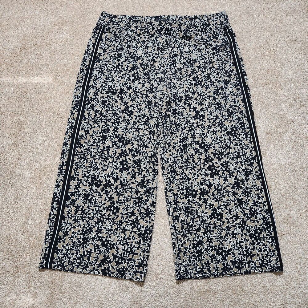 J. Jill Wearever Collection Pants Women XL Brown Floral High Rise Wide Leg Crop